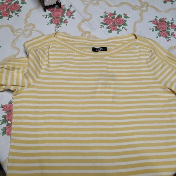 New Chaps Yellow White striped Top Size Women's L - Picture 2 of 2